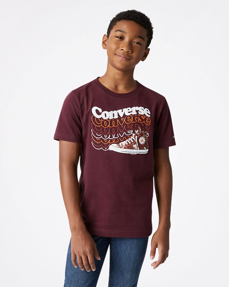 Camiseta Converse Wavy Wordmark Sneaker Menino Bordeaux Escuro | PT B085P93